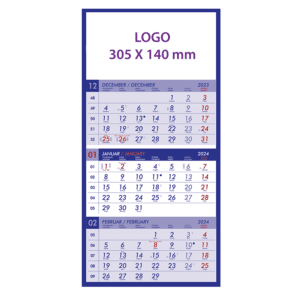 Koledar tridelni lepljen