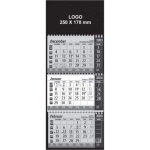 Koledar Tridelni Špiralni črna 2024